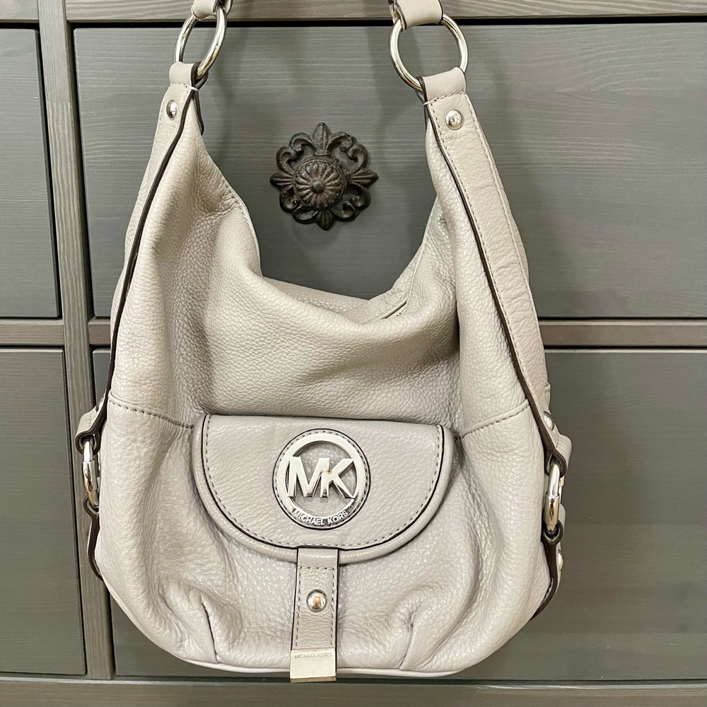 MICHAEL Michael Kors Fulton Gray Leather Hobo Bag